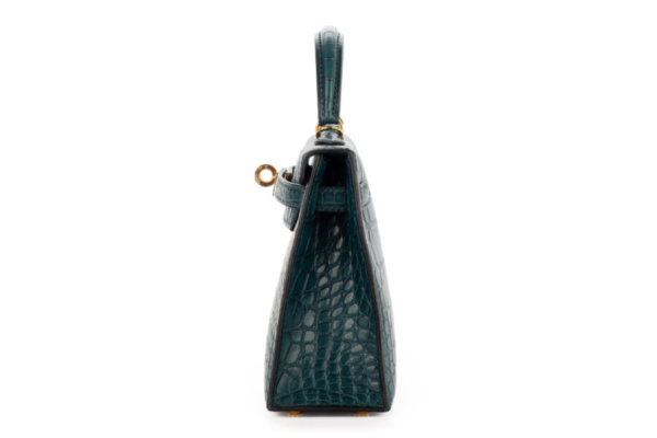 Hermès Mini Kelly Vert Cypres Matte Alligator Gold Hardware - Image 4